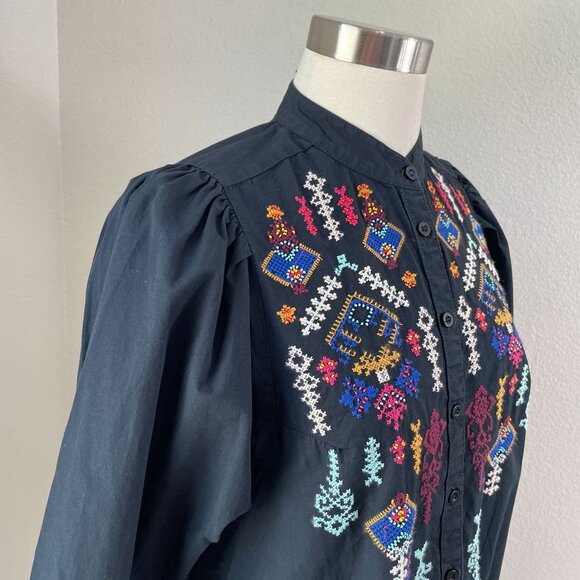Anthropologie Pilcro Womens Small Jodie Embroidered Blouse Long Sleeve Shirt - Picture 3 of 10